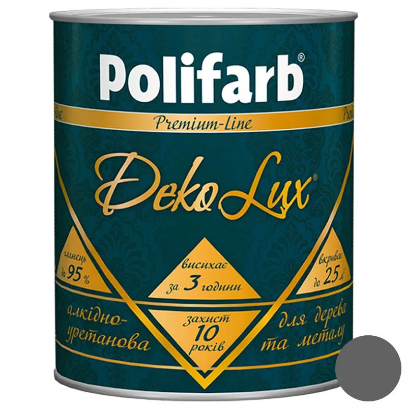Емаль алкідно-уретанова Polifarb DekoLux, 0,7 кг, сірий купити недорого в Україні, фото 1