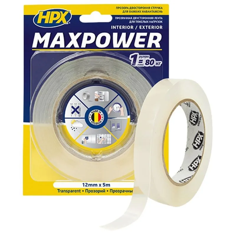 Стрічка двостороння HPX Maxpower, 12 мм х 5 м, прозорий, HT1205 купити недорого в Україні, фото 1