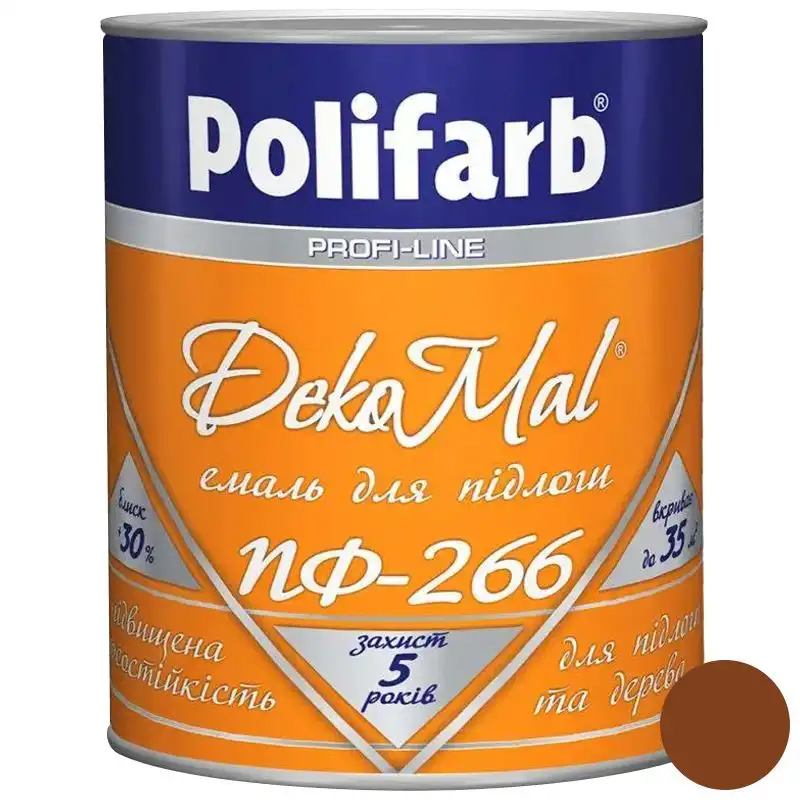 Емаль алкідна для підголи Polifarb DekoMal ПФ-266, 0,9 кг, глянцевий жовто-коричневий купити недорого в Україні, фото 1