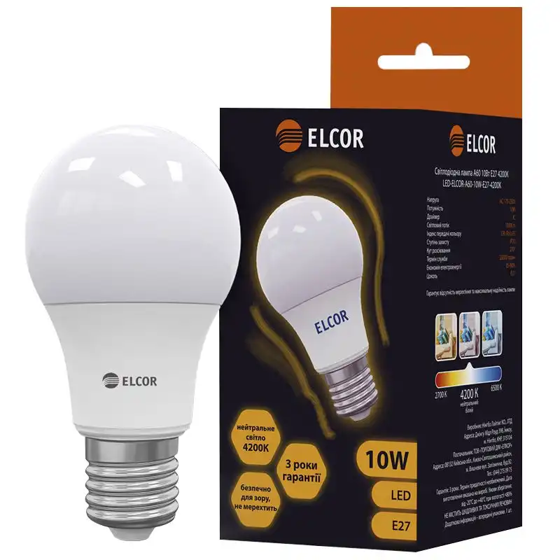 Лампа Elcor Led, А60, 10W, Е27, 4200К купити недорого в Україні, фото 1