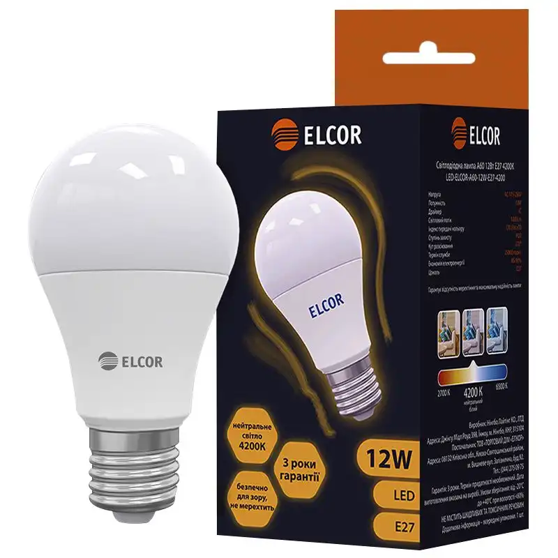 Лампа Elcor Led, А60, 12W, Е27, 4200К купити недорого в Україні, фото 1