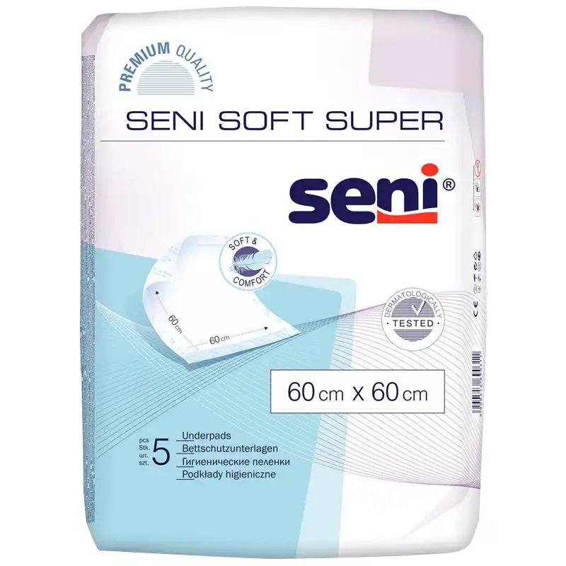 Пелюшки гігієнічні Seni Soft, 5 шт, 60x60 см, SE-091-SU05-002 купити недорого в Україні, фото 1