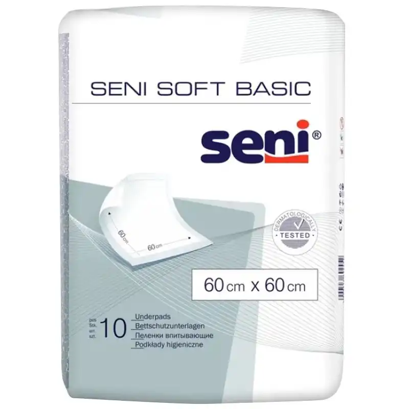 Пеленки гигиенические Seni Soft Basic, 10 шт, 60x60 см, SE-091-B010-002 купить недорого в Украине, фото 1
