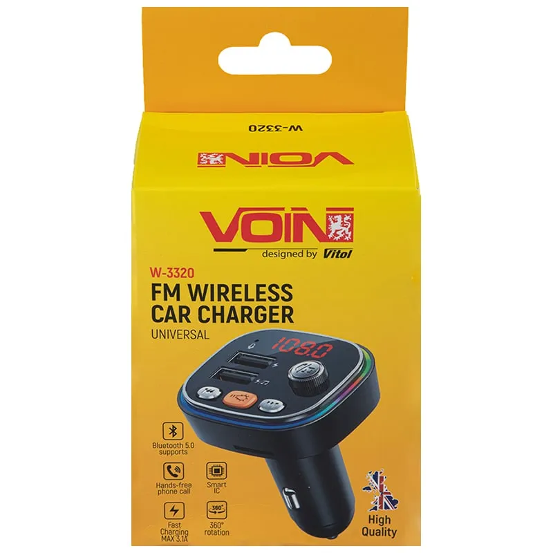Модулятор FM Voin W-3320, 2xUSB/3.1 А, Bluetooth 5.0, 12-24 В, Hands-free, ambient light, фото 355157 Модулятор FM Voin W-3320, 2xUSB/3.1 А, Bluetooth 5.0, 12-24 В, Hands-free, ambient light купить недорого в Украине, фото 355157