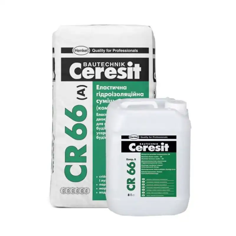 Гидроизоляционная смесь Ceresit двухкомпонентная СR66, 17,5 кг, 5 л, 1038182 купить недорого в Украине, фото 1