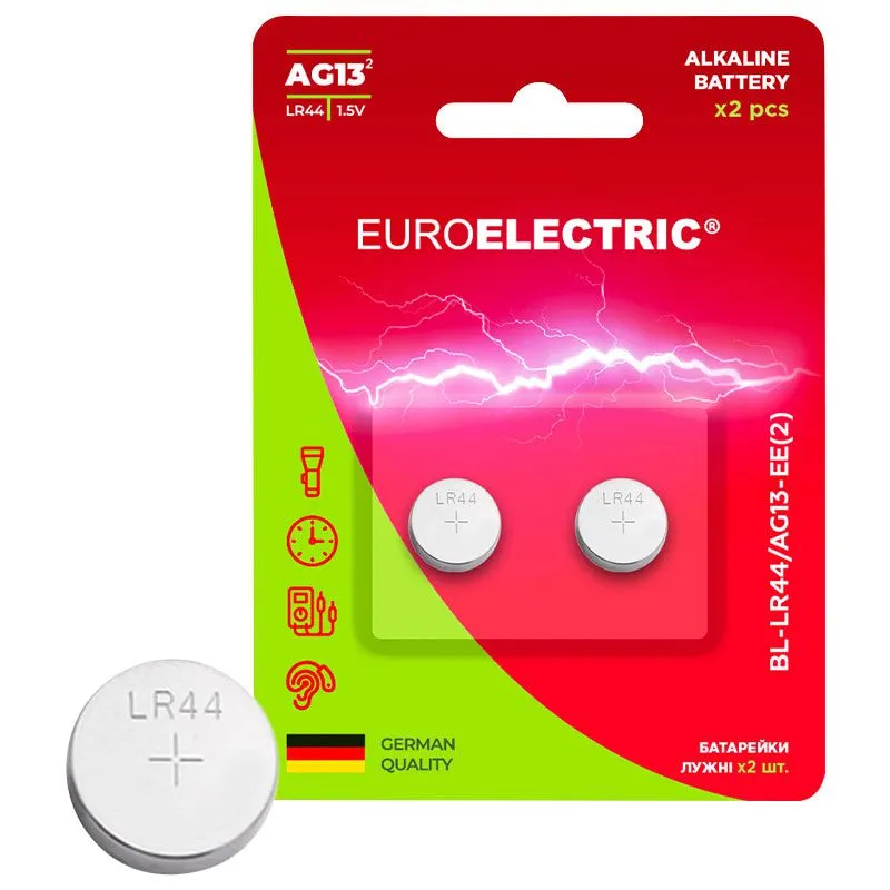 Батарейка дисковая щелочная Eurolamp AG13 LR44, 1,5V, 2 шт, BL-LR44/AG13-EE(2) купить недорого в Украине, фото 1