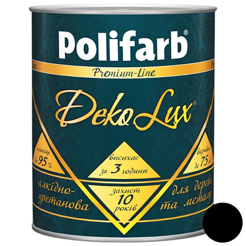 Емаль алкідно-уретанова Polifarb DekoLux, 2,2 кг, чорний купити недорого в Україні, фото 1