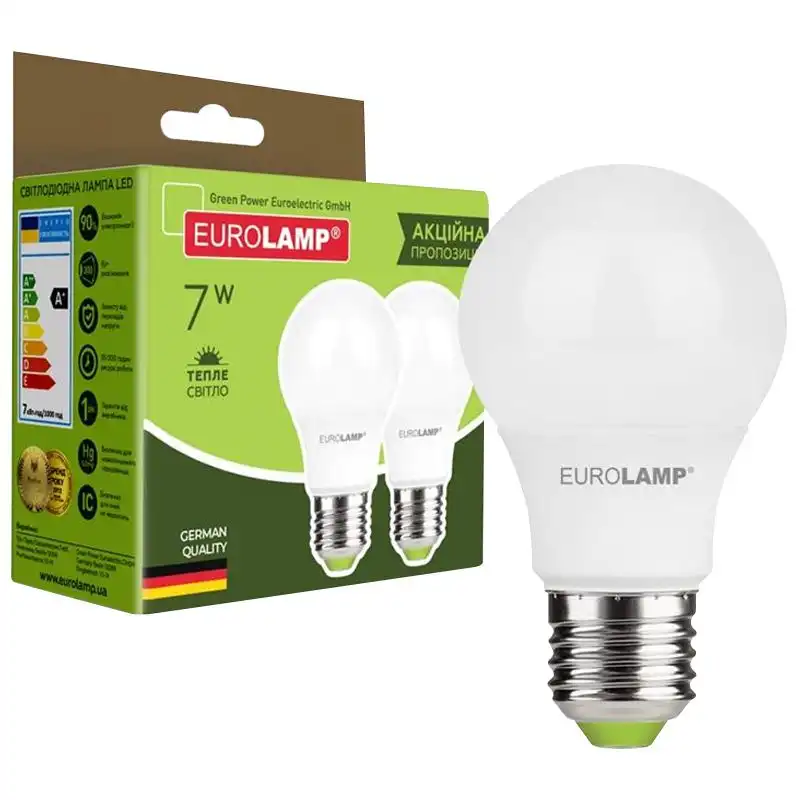 Лампа Eurolamp, 7W, A60, E27, 3000K, MLP-LED-A60-07272(E) купити недорого в Україні, фото 1