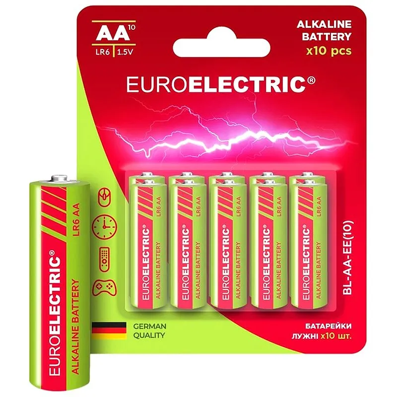 Батарейка лужна Euroelectric AA LR6, 1,5V, 10 шт, BL-AA-EE(10) купити недорого в Україні, фото 1