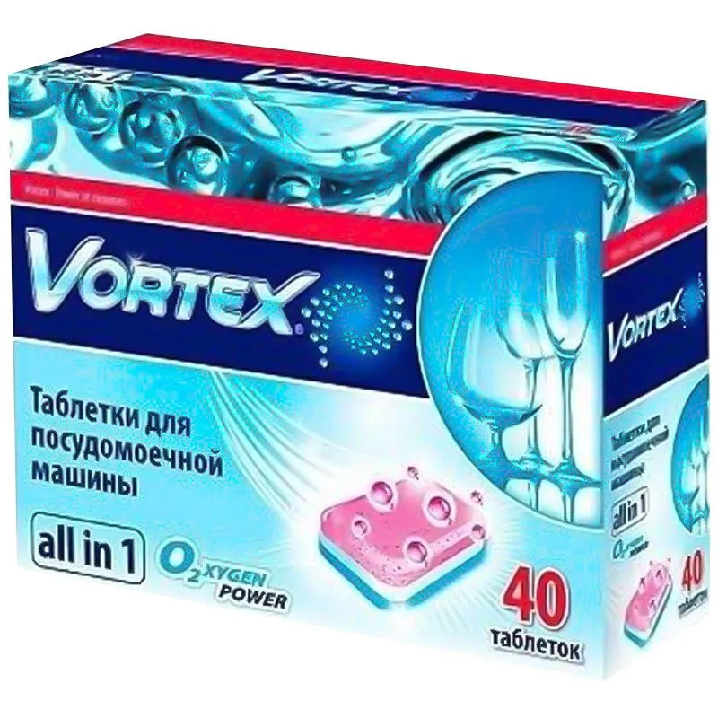 Таблетки для посудомийної машини Vortex Oxigen power All in 1, 40 шт купити недорого в Україні, фото 1