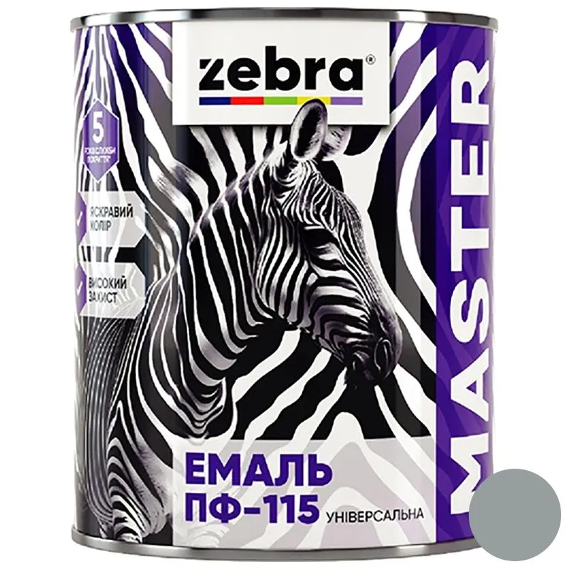 Емаль універсальна Zebra ПФ-115 серія Master, 0,25 кг, 1217 М17 сірий, глянцевий купити недорого в Україні, фото 1