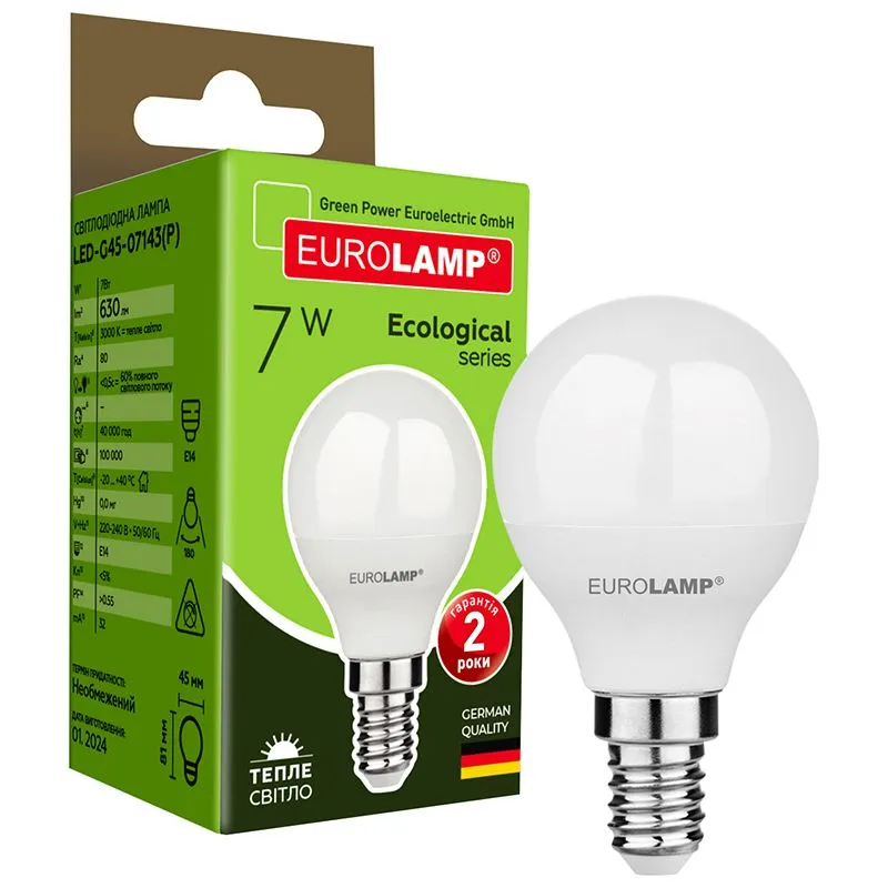 Лампа світлодіодна Eurolamp G45 E14 ECO серія P, 7 Вт, LED-G45-07143(P) купити недорого в Україні, фото 1