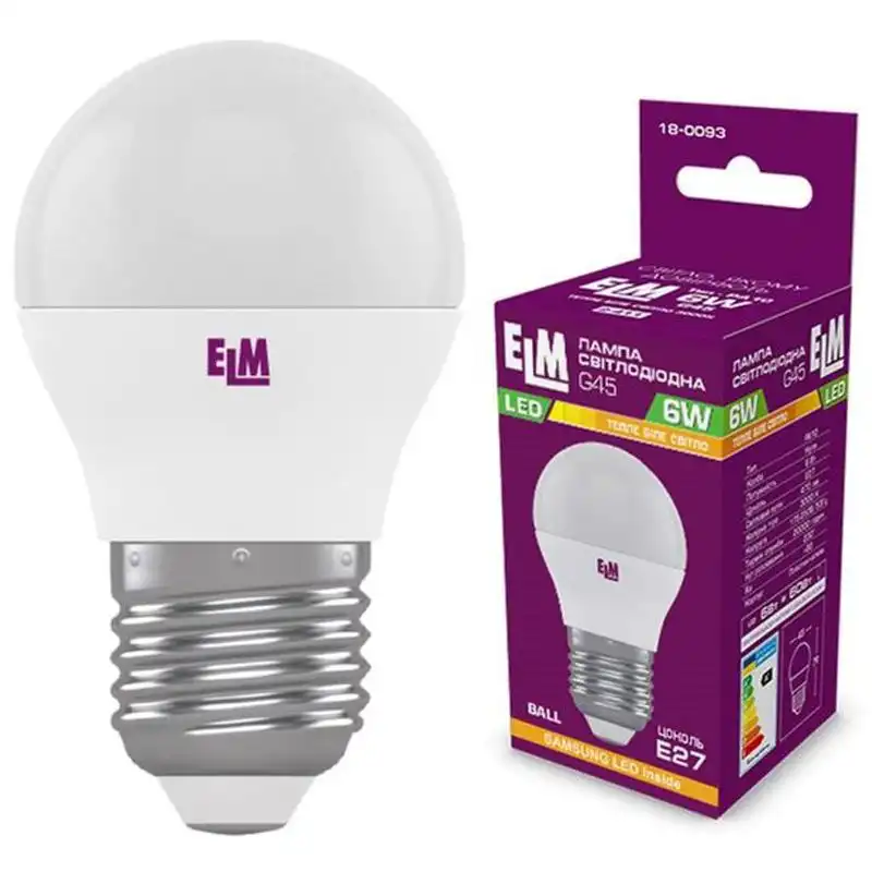 Лампа LED ELM D45 PA10, 6W, E27, 3000K, 18-0093 купити недорого в Україні, фото 1