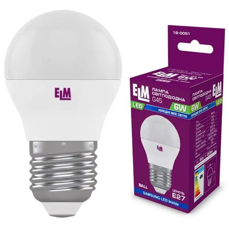 Лампа LED ELM D45 PA10, 6W, E27, 4000K, 18-0051 купить недорого в Украине, фото 1
