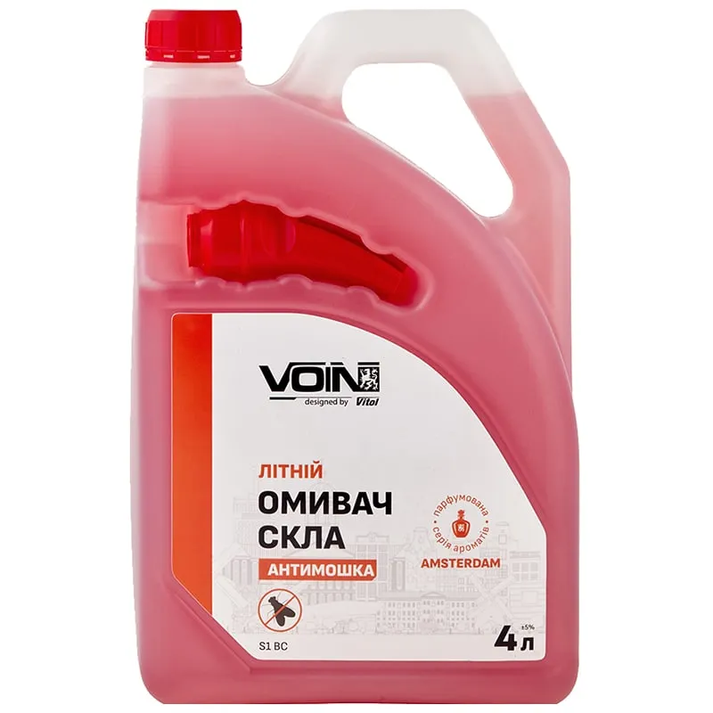 Омивач скла літній Voin S1 BC Амстердам Антимошка, Бергамот/Лимон, 0°C, 4 л, каністра з лійкою купити недорого в Україні, фото 1