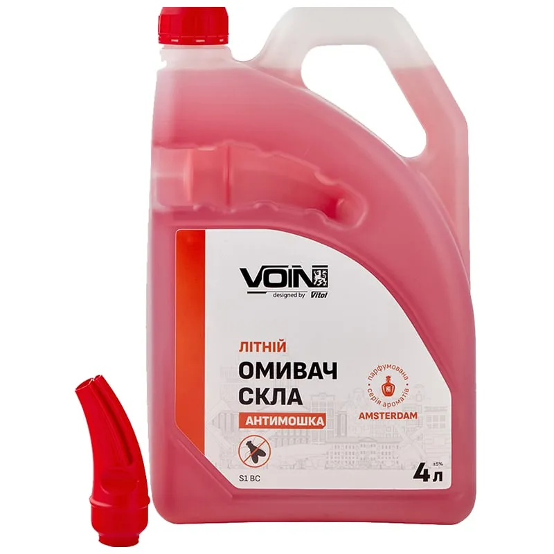 Омивач скла літній Voin S1 BC Амстердам Антимошка, Бергамот/Лимон, 0°C, 4 л, каністра з лійкою купити недорого в Україні, фото 2