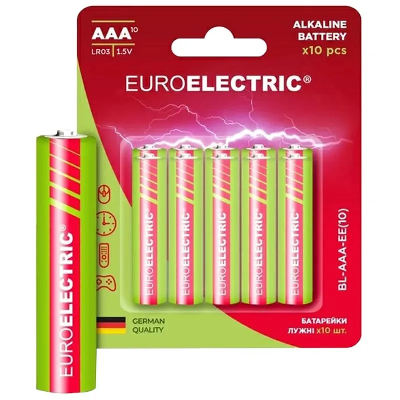 Батарейка Euroelectric AAA LR03, 1,5 V, 10 шт, BL-AAA-EE(10) купити недорого в Україні, фото 1