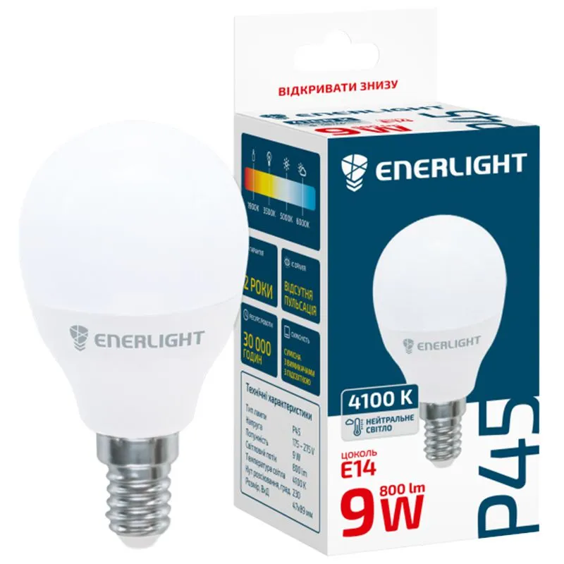 Лампа світлодіодна Enerlight, 9 Вт, Е14, P45, 4100 K, P45E149SMDNFR3 купити недорого в Україні, фото 2