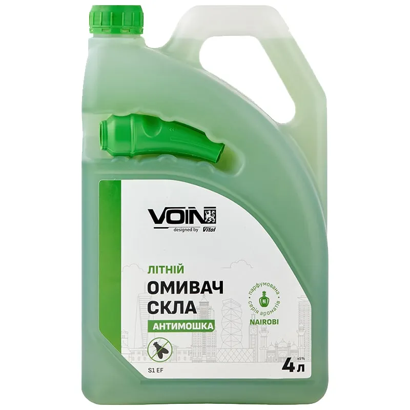 Омивач скла літній Voin S1 EF Найробі Антимошка, Бергамот/Апельсин, 0°С, 4 л, каністра з лійкою купити недорого в Україні, фото 1