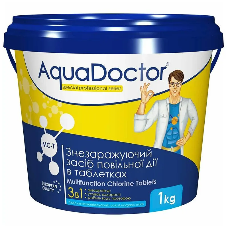 Дезинфектант 3 в 1 AquaDoctor Хлор медленного действия MC-T, 1 кг/20 гр, MCT-1/20 купить недорого в Украине, фото 1