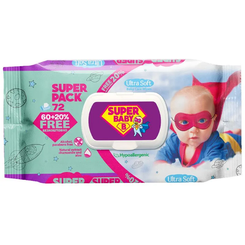Серветки вологі Super Baby, 72 шт, 58431 купити недорого в Україні, фото 1