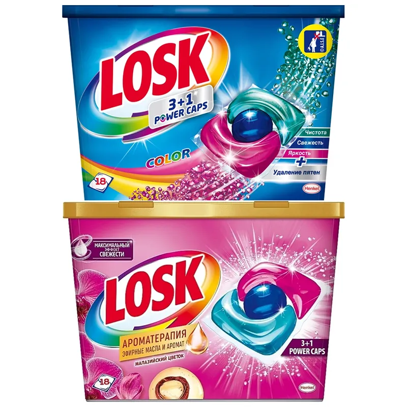 Капсули для прання Losk Тріо-капсули Малазійська квітка 18 шт + Color 18 шт купити недорого в Україні, фото 1