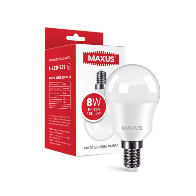 Лампа LED Maxus G45, 8W, E14, 3000K, 220V, 1-LED-749 купить недорого в Украине, фото 2