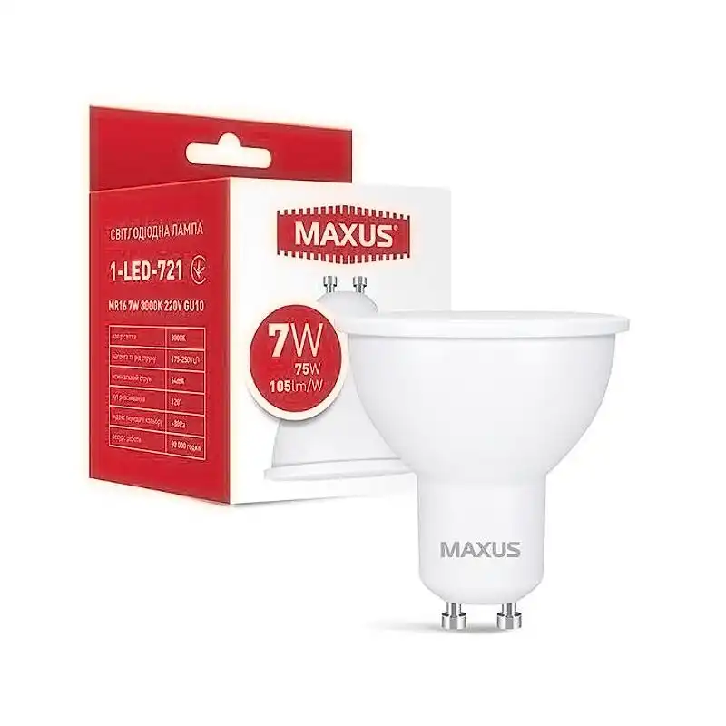Лампа Maxus LED MR16, 7W, GU10, 3000K, 1-LED-721 купити недорого в Україні, фото 2