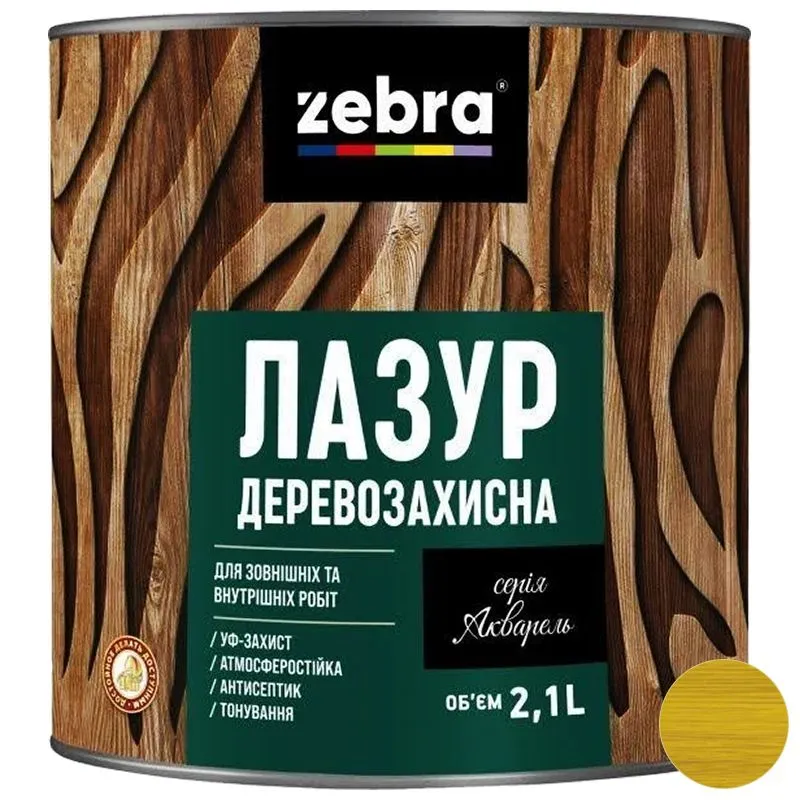 Лазур деревозахисна Zebra Акварель, 2,1 л, пінія купити недорого в Україні, фото 1