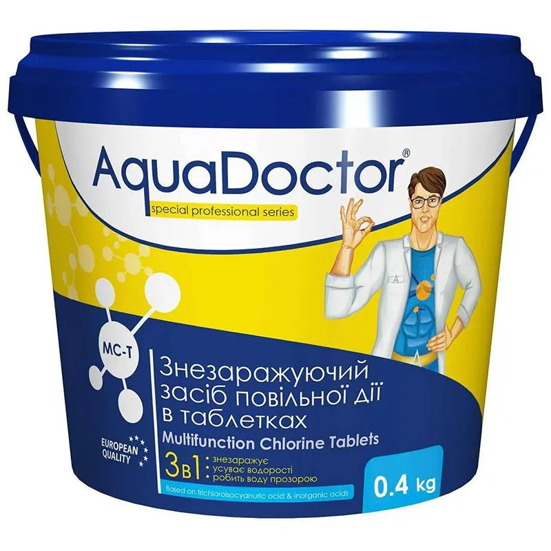 Дезинфектант 3 в 1 AquaDoctor Хлор медленного действия MC-T, 0,4 кг/200 гр, MCT-0,4 купить недорого в Украине, фото 1