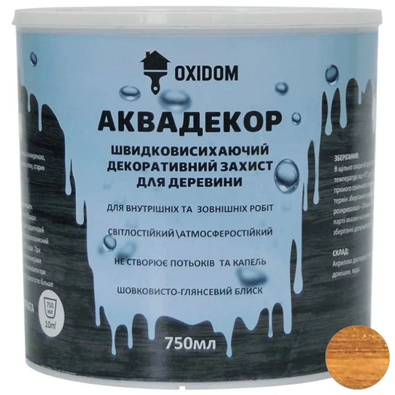 Лазурь акриловая Oxidom Аквадекор, 0,75 л, дуб купить недорого в Украине, фото 1
