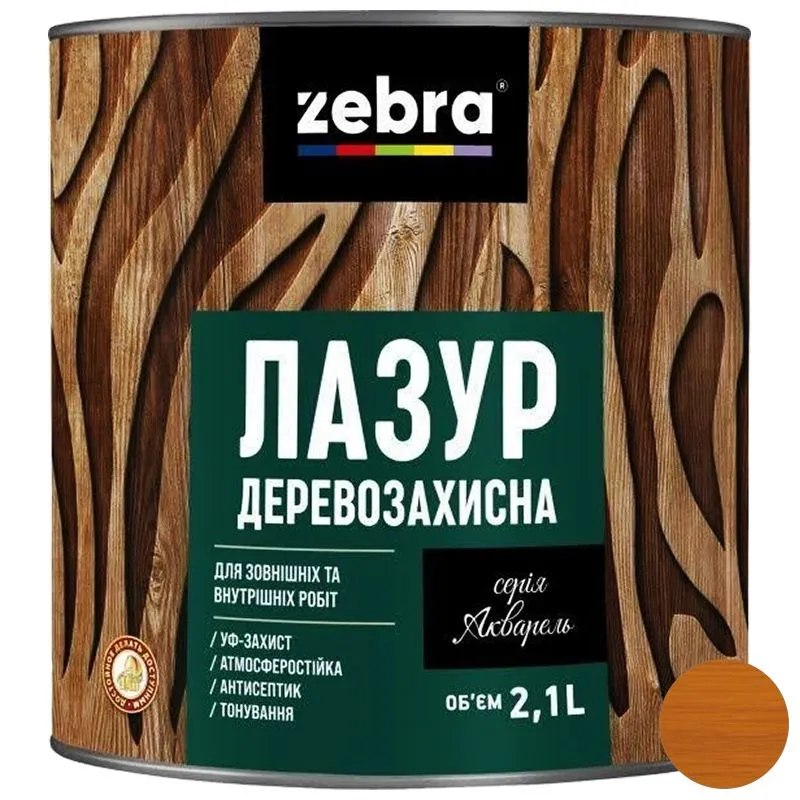 Лазур деревозахисна Zebra Акварель, 2,1 л, махагон купити недорого в Україні, фото 1