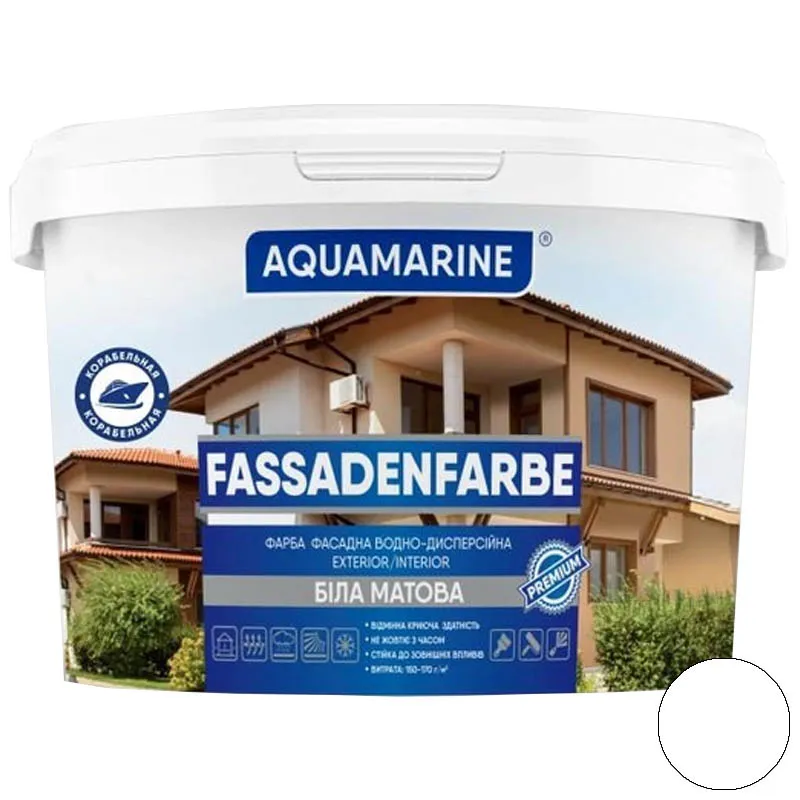 Краска фасадная Корабельная Fassadenfarbe Aquamarine, 3,5 кг, белый купить недорого в Украине, фото 1