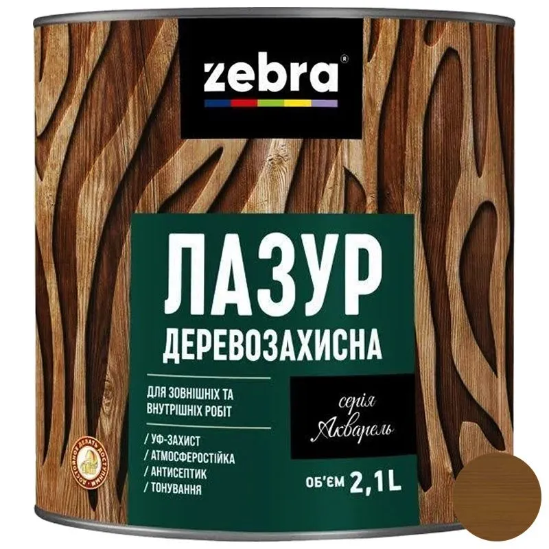 Лазур деревозахисна Zebra Акварель, 2,1 л, палісандр купити недорого в Україні, фото 1