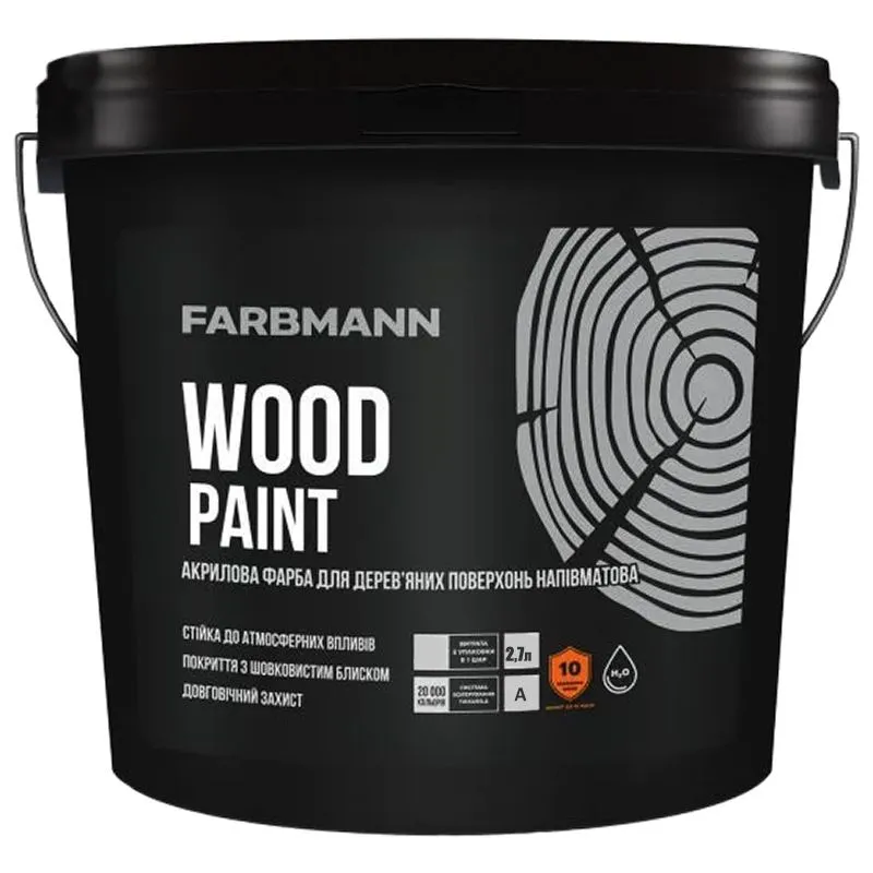 Краска акриловая Farbmann Wood Paint, база А, 2,7 л, полуматовая, белый купить недорого в Украине, фото 1