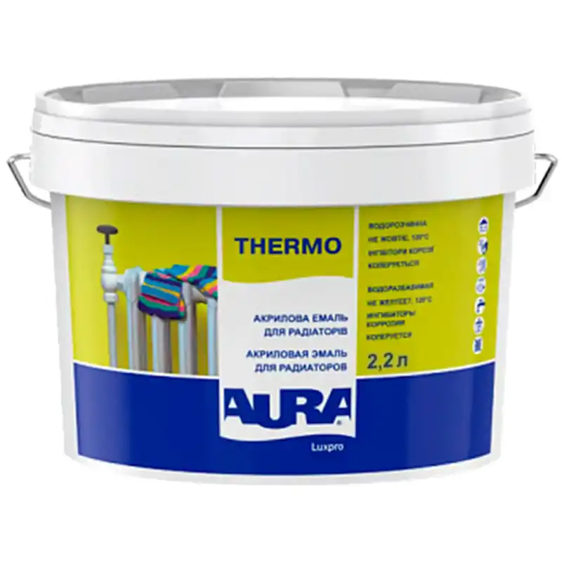 Эмаль акриловая глянцевая Aura Luxpro Thermo, 2,2 л, белый купить недорого в Украине, фото 1
